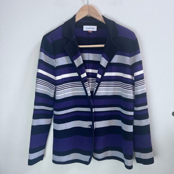 Calvin Klein Jackets & Blazers - Womens Calvin Klein Heavy Purple Button Striped Cotton Blend Career Blazer Large